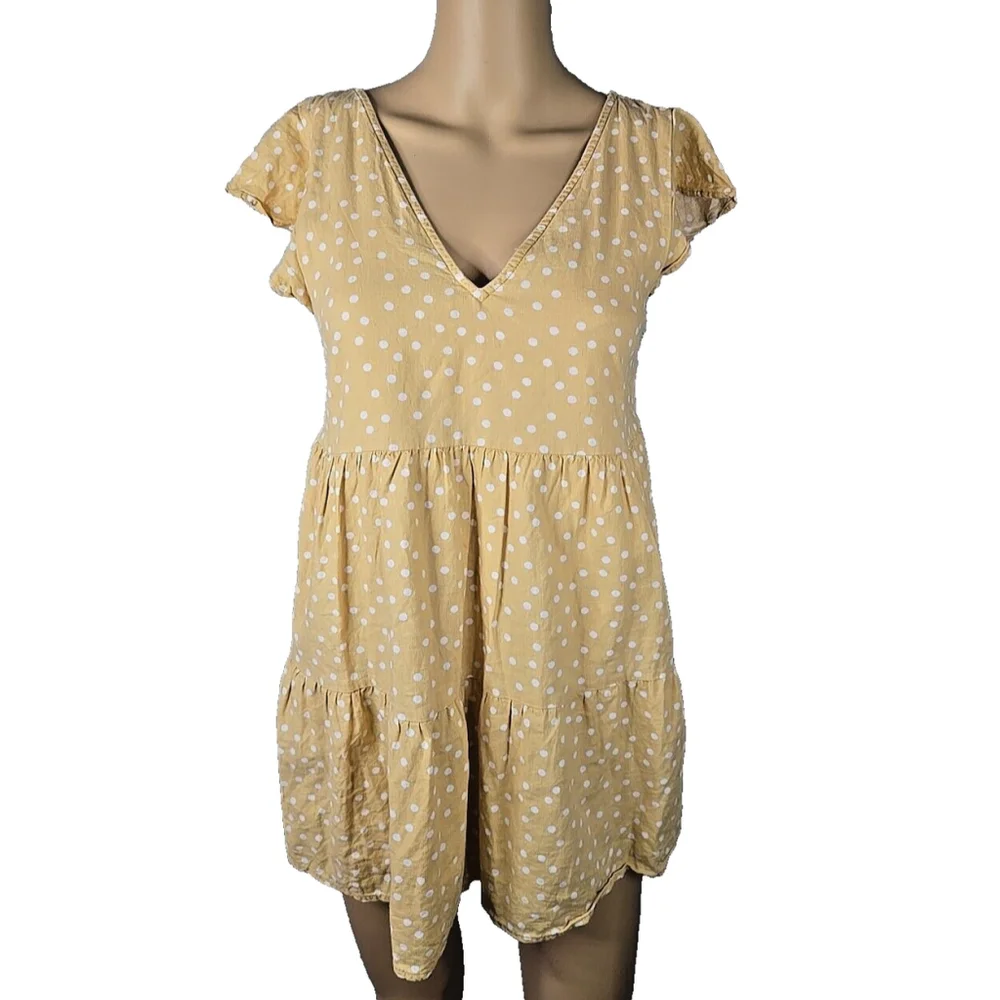 Abercrombie & Fitch Yellow Polka Dot Sundress XS Petite Linen Blend Cottagecore - Picture 3 of 10